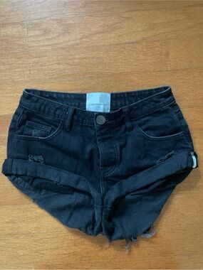 One Teaspoon Black Denim Roll-Cuff Shorts